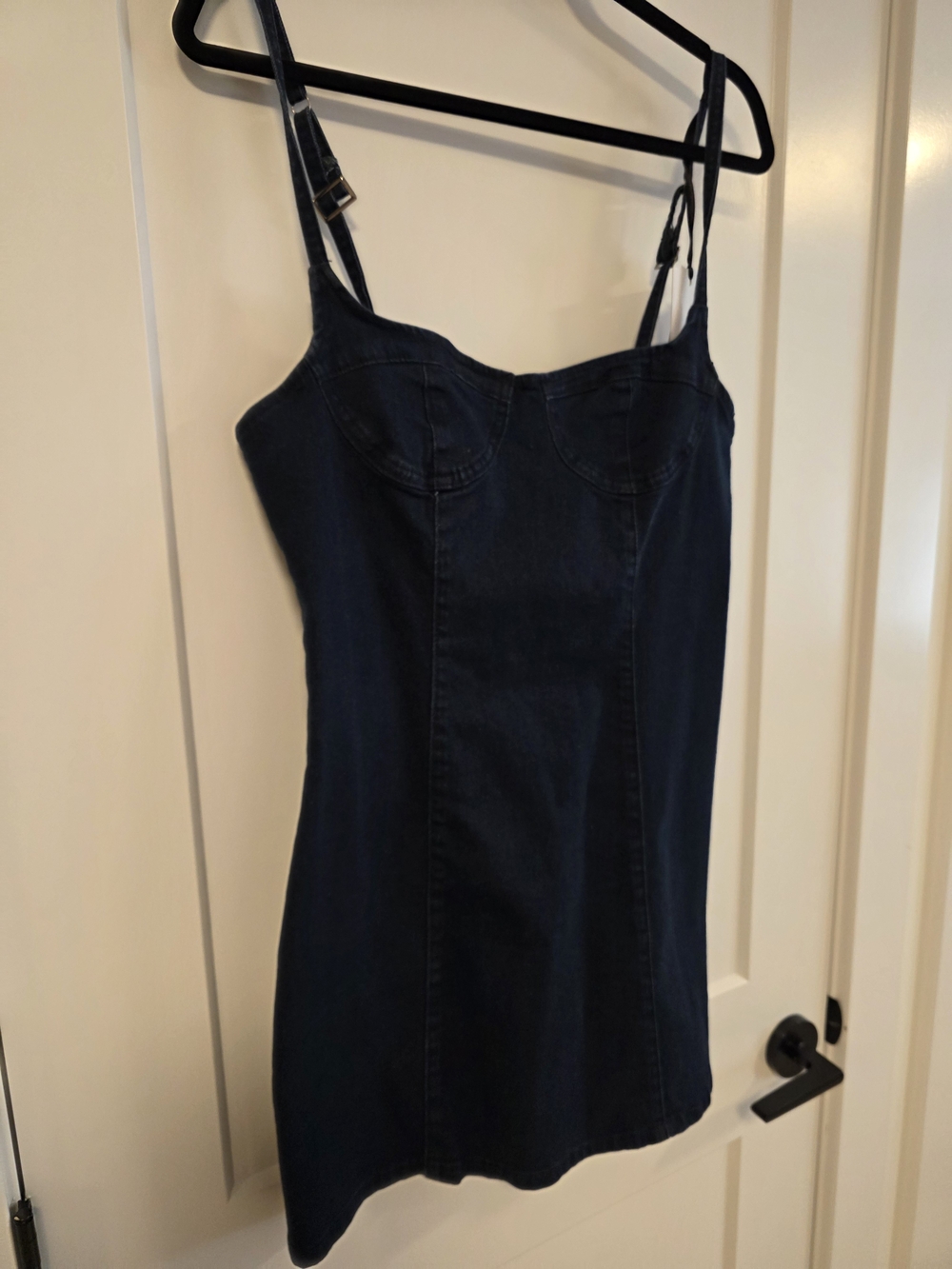 Dark Blue Denim Mini Dress with Adjustable Straps